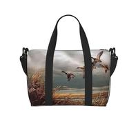 Hunting Flying Wild Ducks - Bolsa de viaje grande estampada para gimnasio, fin de semana y viaje de negocios, ligera