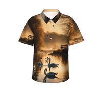 Hunting Flying Wild Ducks - Camisa hawaiana de manga corta con botones para hombre con bolsillo, perfecta para verano, playa y vibraciones tropicales, Negro, 3XL