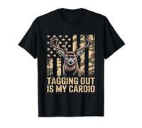 Hunting Tagging out Is My Cardio Camo USA Flag Deer Hunter Camiseta
