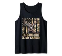 Hunting Tagging out Is My Cardio Camo USA Flag Deer Hunter Camiseta sin Mangas