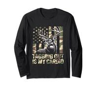 Hunting Tagging out Is My Cardio Camo USA Flag Deer Hunter Manga Larga