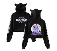 HUNTRX K Pop Demon HunterXX Anime Kawaii Diseño Orejas de Gato Sudadera con Capucha con Estampado Frontal Crop Hoodie, Negro , XXL
