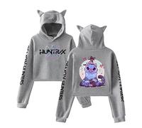 HUNTRX K Pop Demon HunterXX Anime Kawaii Diseño Orejas de Gato Sudadera con Capucha con Estampado Frontal Crop Hoodie, gris, L