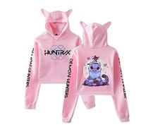 HUNTRX K Pop Demon HunterXX Anime Kawaii Diseño Orejas de Gato Sudadera con Capucha con Estampado Frontal Crop Hoodie, Rosa., S