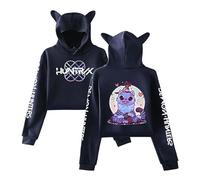 HUNTRX K Pop Demon HunterXX Anime Kawaii Diseño Orejas de Gato Sudadera con Capucha con Estampado Frontal Crop Hoodie, azul marino, XS