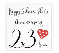 Hunts England Tarjeta de 23 aniversario de boda - Happy Silver Plate Anniversary - 23 años - Colección Red Heart - Estándar - 148 x 148 mm