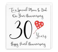 Hunts England Tarjeta de 30 aniversario para mamá y papá - To A Special Mum & Dad On Your Anniversary - 30 años - Happy Pearl Anniversary - Colección Love Heart