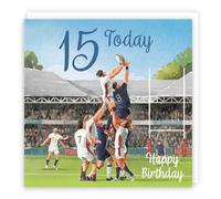 Hunts England - Tarjeta de cumpleaños 15 divertida de rugby - Milo's Gallery - Tarjeta de cumpleaños deportiva de 15 años - Tarjeta de cumpleaños para fanáticos del rugby de 15 años - Edad de quince