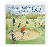 Hunts England - Tarjeta de cumpleaños 50 para hijo de golf - Tarjeta de 50 años para hijo - Cumpleaños de golf - Milo's Gallery - Tarjeta divertida - Tarjeta de cumpleaños de 50 años - Tarjeta de