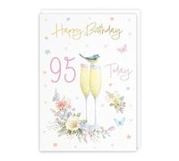 Hunts England - Tarjeta de cumpleaños 95 con diseño de flautas de champán, lámina dorada, Milo's Gallery, tarjeta de cumpleaños de flores femeninas de 95 años, tarjeta de cumpleaños para niños de 95