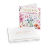 Hunts England - Tarjeta de cumpleaños de 60 años para esposa con colibrí - Con lámina dorada - Tarjeta de 60 años para esposa - Milo's - Tarjeta de cumpleaños floral de sesenta años - Para esposa