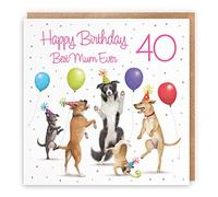 Hunts England - Tarjeta de cumpleaños número 40 para mamá - Perros bailarines - Best Mum Ever - 40 años - Divertida tarjeta de 40 cumpleaños para mujer - Colección Milo's Gallery - Edad cuarenta