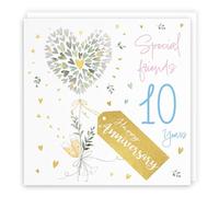 Hunts England - Tarjeta de décimo aniversario de amigos especiales - 10 años - Corazones contemporáneos - Lámina dorada - Tarjeta de décimo aniversario de boda para amigos especiales - Milo's Gallery
