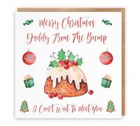Hunts England Tarjeta de Navidad con texto en inglés "Happy Christmas Daddy From The Bump" "I Can't Wait To Meet You", colección de pudín de Navidad