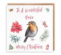 Hunts England Tarjeta de Navidad de Nana - To A Wonderful Nana - Merry Christmas - Colección festiva