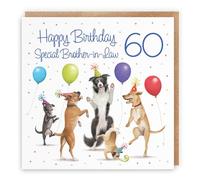 Hunts England - Tarjeta grande de 60 cumpleaños para cuñado - Perros bailarines - Cuñado especial - 60 años - Divertida tarjeta de cumpleaños 60 para hombre para cuñado - Milo's Gallery - Edad sesenta