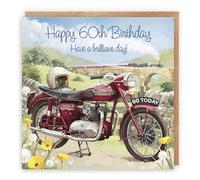 Hunts England - Tarjeta grande de cumpleaños 60 de motocicleta vintage - Feliz 60 cumpleaños - Motocicleta clásica - Impresionante tarjeta artística de 60 años - Colección Milo's Gallery - Tren de
