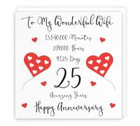 Hunts England - Tarjeta romántica de 25 aniversario de boda para esposa - To My Wonderful Wife - 25 años increíbles - Colección atemporal - Divertida tarjeta linda