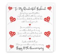 Hunts England Tarjeta romántica para el 10 aniversario de boda, con texto en inglés "To My Wonderful Husband", "Happy 10th Anniversary - Colección de versos románticos"