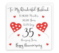 Hunts England Tarjeta romántica para marido 35 aniversario de boda - To My Wonderful Husband - 35 Amazing Years - Colección Timeless - Estándar - 148 x 148 mm