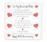 Hunts England Tarjeta romántica para su décimo aniversario de boda, con texto en inglés "To My Wonderful Wife" - Happy 10th Anniversary - Colección de versos románticos