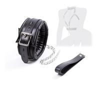 HUNTVE Cuero Negro Espuma Cuello Soporte Cubierta Collar de Perro con Cadena Acolchada