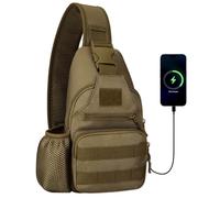 HUNTVP Mochila Bandolera Hombre con Puerto de Carga USB, Bolso Pecho Mochila Cruzada Sling Bag Militar Tactica Impermeable para Correr Senderismo Ciclismo Camping, Tipo 2-Marrón