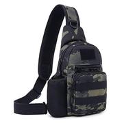 HUNTVP Mochila de Pecho Táctica Militar Con Bolsillo Para Botella de Agua - Bandolera Impermeable Para Correr, Ciclismo, Camping y Caza - Color Camuflaje