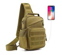 HUNTVP Táctical Mochila de Pecho con Puerto de Carga USB con Bolsillo de Botella de Agua Mochila de Hombro Mochila de Bandolera Estilo Militar Impermeable (Tipo 2- Marrón)