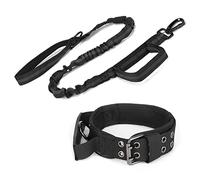 Huntvp táctico Correa para Perro y Collar, Reflectante Collar Ajustable, Militar Correa Nylon con 2 Asas, para Perros Medianos Grandes Caza Al Aire Libre Entrenamiento, Negro M