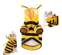 HUNYA Disfraz de gato para Halloween, diseño de rayas amarillas, de abeja, de forro polar, unisex, de raza pequeña, para otoño, no impermeable, cuello redondo