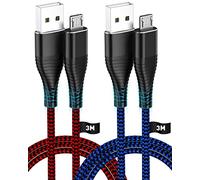 HUNYYN Cables de carga micro USB de 3 metros para mando PS4 - Juego de 2 unidades, compatible con Sony Joypad PlayStation 4/DualShock 4/Joystick PS4/PS4 Pro/PS4 Slim/Antiguo controlador Xbox One