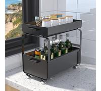 HUOLE Almacenaje Bajo Fregadero 2 Niveles Organizador con cestas deslizantes Especiero con 2cajones Acero Inoxidable Organizador para Cocina,Baño,Oficina-40 * 25.5 * 39.5cm-Negro