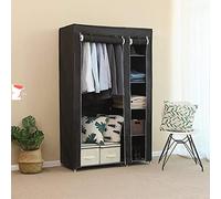 HUOLE Armario Organizador de Ropa Plegable de Tela, ropero Tejido no Tejido, guardarropa Desmontable con Cremallera, Estante y Barra,Tela Plegable con Cremallera (Negro, 172 * 105 * 43cm)