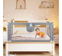 HUOLE Barrera de Cama 150 cm,Extra Alto 11 Niveles de Ajuste de Altura, Guardia de rieles de Cama para niños pequeños para niños pequeños para cunas, Cama Doble-1,5 m-Gris