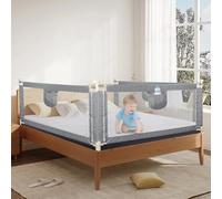 HUOLE Barrera Seguridad Cama Niños Portatil, Barandilla Cama Niños Anticaída con Elevación Vertical/Doble Cierre De Seguridad/Ajustable En Altura Barrera Cama-1,8 m-Gris