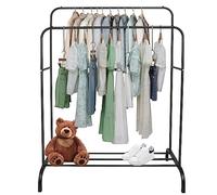 HUOLE Burro Ropa con Ruedas, Perchero Burro Extensible con Carga Pesada, Capacidad de Carga de 30 kg, FÁcil de Montar, PortÁtil, 145-125 * 110 * 54 cm-nero