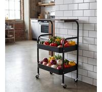 HUOLE Carro de servicio de 3 niveles, estante de cocina, marco metálico, estante de almacenamiento con asa y ruedas, postre de estilo industrial, 43 x 30 x 77 cm, 3 capas (negro)