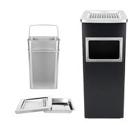 HUOLE Cubo de basura de acero inoxidable de pie para Papelera de Acero Inoxidable en la parte superior del cubo de basura para el hotel al aire libre interior 35L-24 * 24 * 60 cm-1 ud.-negro