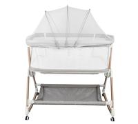 HUOLE Cuna 3 en 1 hasta 30 kg, Cuna de colecho, Cuna Mecedora, Ajuste de Altura e inclinación del colchón, 4 Ruedas con Freno, Colchón Ergonómico, Bolsa-96 * 60 * 90-115cm-gris