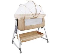 HUOLE Cuna 3 en 1 hasta 30 kg, Cuna de colecho, Cuna Mecedora, Ajuste de Altura e inclinación del colchón, 4 Ruedas con Freno, Colchón Ergonómico, Bolsa-80 * 40 * 100-115cm-blanquecino