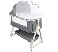 HUOLE Cuna Bebé y Moisés 2 en 1, 0-36 Meses (0-30 kg), Cuna Colecho Bebé Reclinable, 6 Alturas, Colchón Grande, Laterales de Malla, Lateral Deslizable de Fácil Plegado-92 * 52 * 106-118cm-lino Gris