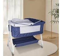 HUOLE Cuna Bebé y Moisés 2 en 1, 0-36 Meses (0-30 kg), Cuna Colecho Bebé Reclinable, 6 Alturas, Colchón Grande, Laterales de Malla, Lateral Deslizable de Fácil Plegado-92 * 52 * 106-118cm-azul Marino