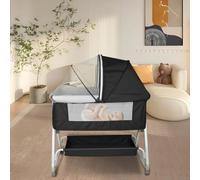 HUOLE Cuna Bebé y Moisés 2 en 1, 0-36 Meses (0-30 kg), Cuna Colecho Bebé Reclinable, 6 Alturas, Colchón Grande, Laterales de Malla, Lateral Deslizable de Fácil Plegado-92 * 52 * 106-118cm-negro