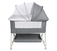 HUOLE Cuna Bebé y Moisés 2 en 1, 0-36 Meses (0-30 kg), Cuna Colecho Bebé Reclinable, 6 Alturas, Colchón Grande, Laterales de Malla, Lateral Deslizable de Fácil Plegado-92 * 52 * 106-118cm-lino Gris