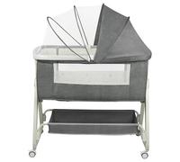 HUOLE Cuna de bebé 4 en 1con mosquitera, Cama para bebé y Cama de Viaje con Ruedas, cunas de Ajuste de Altura, cunas de cododo, para niños de 0 a 6 Meses，50 * 91 * 68-81cm (Six Levels) Gray
