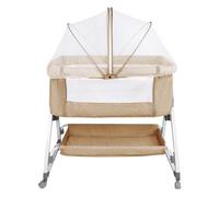 HUOLE Cuna de bebé 4 en 1con mosquitera, Cama para bebé y Cama de Viaje con Ruedas, cunas de Ajuste de Altura, cunas de cododo, para niños de 0 a 6 Meses，80 * 40 * 100-115cm-Off-white (b)
