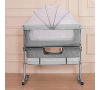 HUOLE Cuna de Colecho para Bebé con Colchón, Función de Mecedora, Lateral Abatible, Altura Ajustable, Panel de Malla, Ruedas y Bolsa de Viaje 0-6 Meses (93 * 57 * 71-88cm-gris Oscuro)