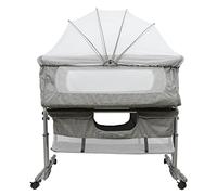 HUOLE Cuna de Colecho para Bebé con Colchón, Función de Mecedora, Lateral Abatible, Altura Ajustable, Panel de Malla, Ruedas y Bolsa de Viaje 0-6 Meses (93 * 57 * 71-88cm-gris Oscuro)