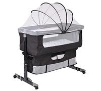 HUOLE Cuna Plegable para Bebé,Cuna Colecho y Cuna de Viaje 2 en 1, Regulable en Altura en 5 Posiciones y reclinable, Plegado fácil, colchon Cuna Incluido, 92 * 58 * 70-90cm-negro
